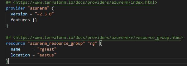 Terraform Azure RG snippet 1
